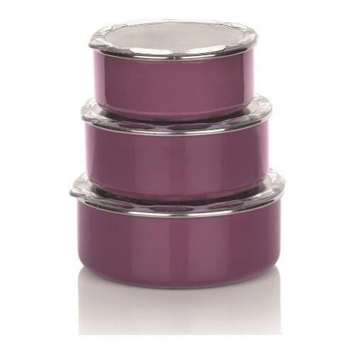 Schafer Kitchen House 3'lü Enamel Storage Bowl-6 Piece-Plum Red Kitchen Capless dayanıklıdır to fire and in the dishwasher