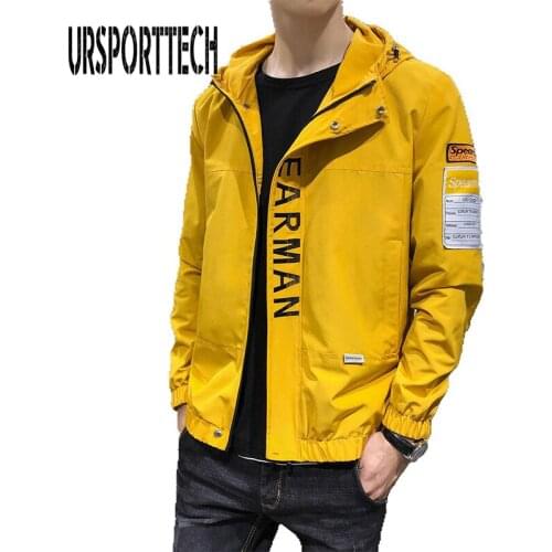 Hip Hop Mens Hooded Windbreaker Jacket Autumn 2019 Casual Vintage Patchwork Loose Track Hoodie Jacket Coats Streetwear HipHop
