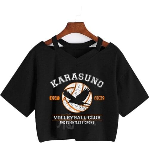 Summer Harajuku Haikyuu Kageyama Cartoon Print T-shirt Women Punk Gothic Tops V-neck Funny Crop Tops Short sleeve Cropped Tees
