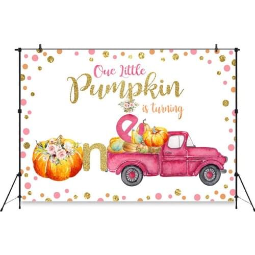 Little Pumpkin Birthday Backdrop for Photography First Birthday Party Pumpkin Background Gold Dots Shinny Decoration Backdrop