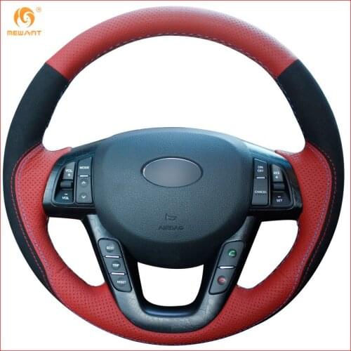 MEWANT Red Genuine Leather Black Suede Car Steering Wheel Cover for Kia K5 2011 2012 2013 Kia Optima Interior Accessories Parts