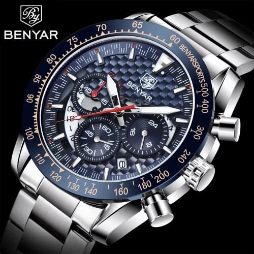 Benyang Design 2021 New Top Luxury Mens Quartz Business Clock Stainless Steel Automatic Date Nightlight Time Watch Reloj Hombre