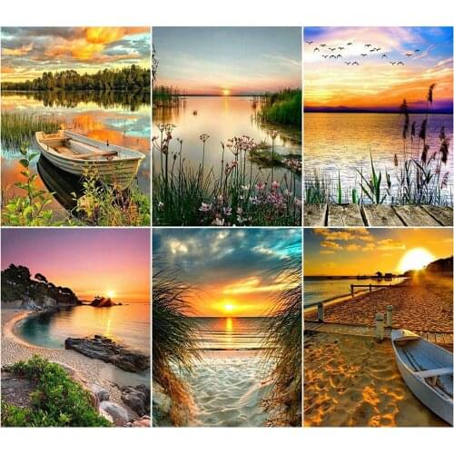 Kits Complets Diamant Broderie Mer Coucher de Soleil Mosaïque Artisanat Décoration De La Maison Diamant Peinture Paysage Couture