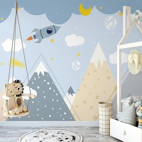 Custom Any Size Mural Wallpaper 3D Hand Drawn Valley Rocket Boy Girl Children Room Cartoon Fresco Papel De Parede Infantil Decor