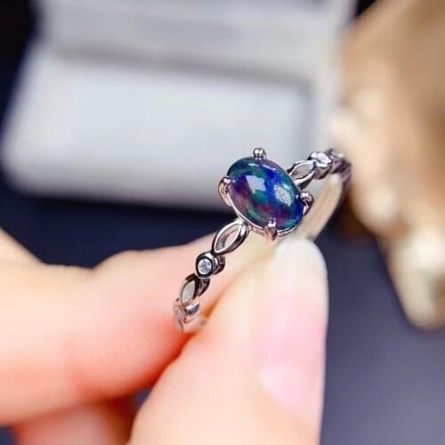 Genuine Opal Ring Real 925 Sterling Silver Fine Jewelry 5*7MM Colorful Natrual Gemstone for Women Birthday Gift Free Ship