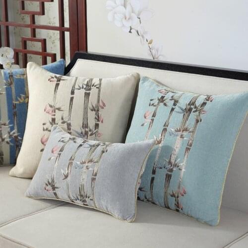 New Chinese Style Bamboo Rhyme Multicolor Double-sided Printing Chenille Lumbar Pillowcase for Cushion Cover Decor Accessories