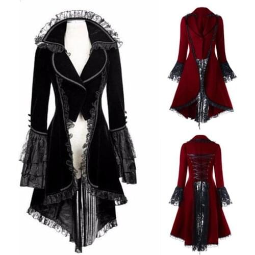 Renaissance Victorian Woman Gothic Jacket Medieval Steampunk Coat Lace Up Bandage Tuxedo Halloween Party Cosplay Costumes