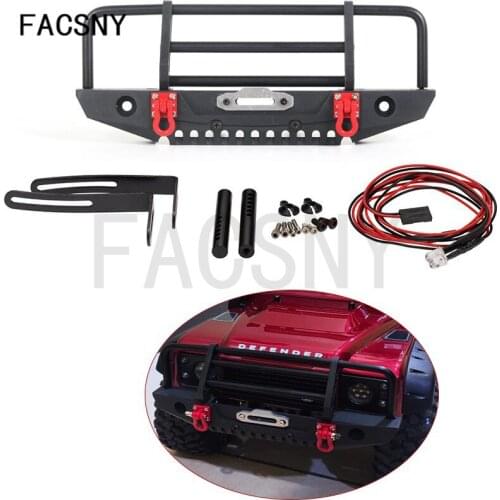 TRX-4 Metal Front Bumper with Led Light for 1/10 RC Crawler Car Traxxas TRX4 D90 D110 Defender Axial SCX10 90046 Upgrade Parts