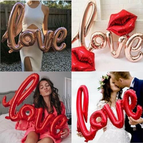 Red Ligature Love Letter Rosegold Foil Balloon Wedding Valentines Anniversary Party Decoration Wife Romantic Props Surprise Gift