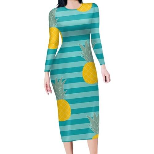 HYCOOL Pineapple Striped Pattern Women Dresses For Party And Wedding Prom Ladies Casual Clothes Sexy Wear Custom Wholesale New