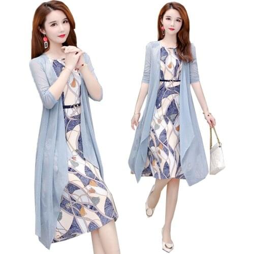 Two-Piece Dress Women 2021 Summer 2 Piece Set New Temperament Printing Two Piece Set Female Floral Dresses Suit Plus Size4XLC993