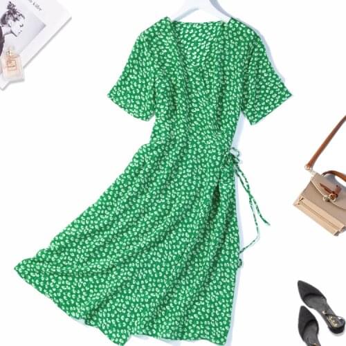 Womens 100% Pure Silk Cap Sleeve Two Layers Green Floral Long Wrap Dress M L XL JN410