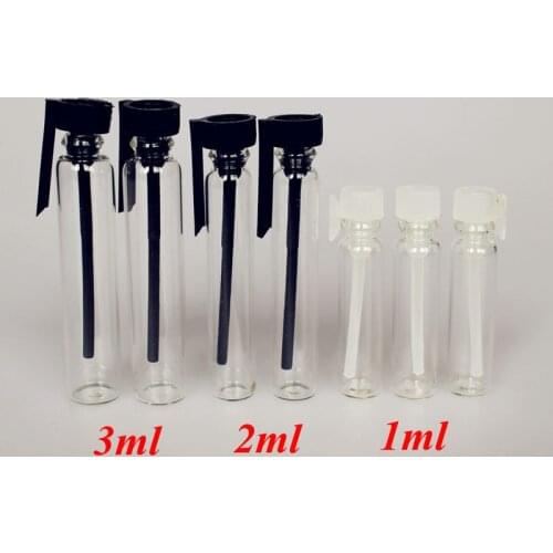 100pcs/lot 1ml 2ml 3ml Glass Perfume Bottles Sample Test Bottles Glass Perfume Vials Tube Glass Bottle with Plastic Stopper