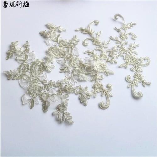 20pair/40pcs Wedding Dress Floral Embroidery Sewing Patches Silver Cord Lace Applique Flower DIY Craft Sewing Applique B0585