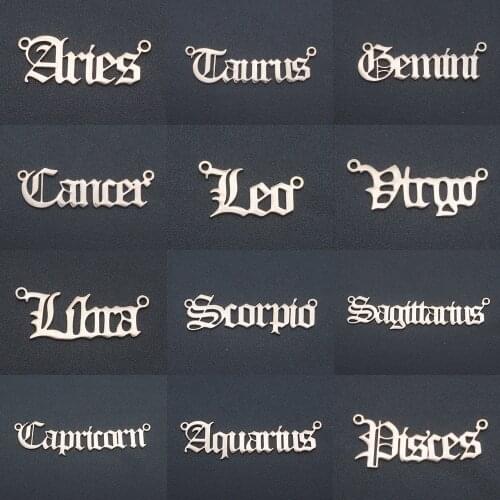 5pcs/lot 100% Stainless Steel Rose Gold Color Zodiac Letter Name Pendant Charms Wholesale DIY Charm for Jewelry Necklace