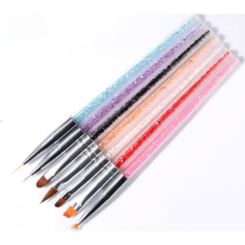 7Pcs/Set Nail Brush for Manicure Gel Brush for Nails Gradient Rhinestone Handle Manicure Nail Art Tools Set