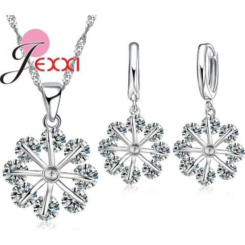 Full CZ Rhinestone Pendant Necklace & Earrings Sets 925 Sterling Silver Jewelry Set Wholesale Price For Ladies