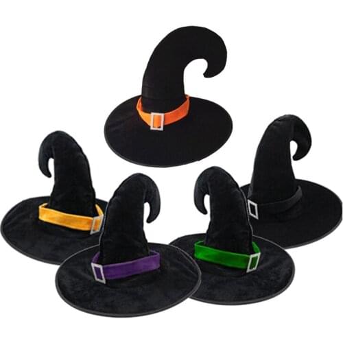 Black Halloween Witch Hat with Hook Tip Masquerade Cosplay Wizard Hat Halloween
