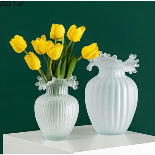 Floral Flower Pots Decorative Matte Glass Vase Hydroponic Flower Arrangement Desktop Decor Living Room Decoration Tabletop Vases