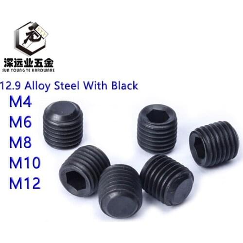 DIN913 Set Screws M4 M6 M8 M10 M12 12.9 Alloy Steel With Black GB77 UNF Thread Grub Screws Flat Point Hexagon Socket Set Screws