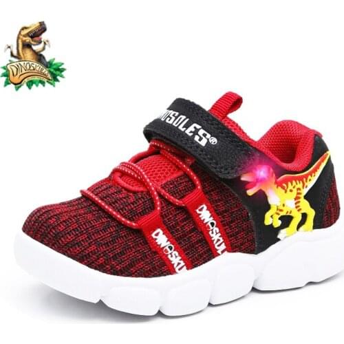 Dinoskulls Children Outdoor Sport Sneakers Baby Running Shoes T-Rex LED Light Baby Boy Breathable Shoes Kids Shoes Trainers