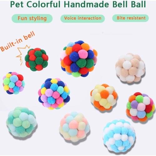 Pet Cat Toy Colorful Handmade Bouncy Ball Kitten Toys Plush Bell Ball Mouse Toy Planet Ball Cat Toys Interactive Pet Supplies