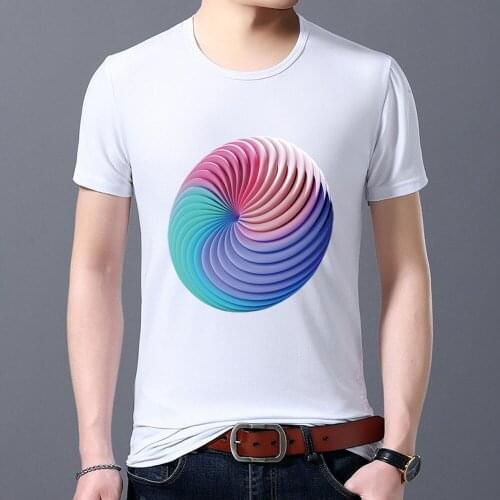 Mens T-shirt Classic White Fashion Casual Slim Simple 3D Printing Series Round Neck Youth All-match Commuter Comfortable Top