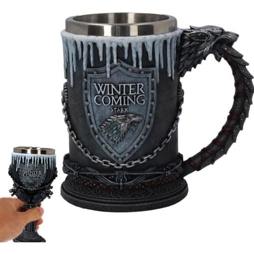 3D Gothic Goblet Iron Throne Beer Mugs Resin Stainless Steel Wine Glass Coffee Mug and Cups Birthday Valentines Day Gi