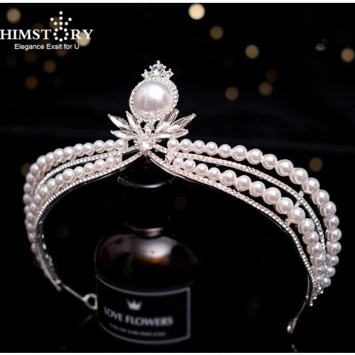 HIMSTORY Luxury Vintage Baroque Pearl Crown Royal Princess Queen Tiara Rhinestone Headbands for Women Wedding Hair Accessories