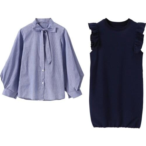 Girls Cotton Clothing Set Autumn 2020 Teen Girls Korean Style Plaid Blouse and Dress Set Children Fashion Two-Piece Set, #1018