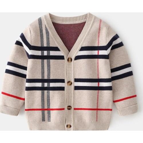 Toddler Kid Baby Boys Girls Cardigan Sweater Autumn Winter Knit Clothes Long Sleeve Plaid Fashion Knitwear Cute Streetwear 2-8T