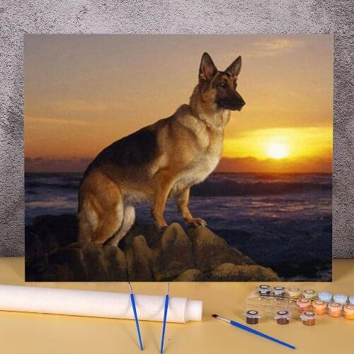 Animal German Shepherd Paint By Numbers Set Oil Paints 40*50 Canvas Pictures Home Decoration For Children For Handiwork