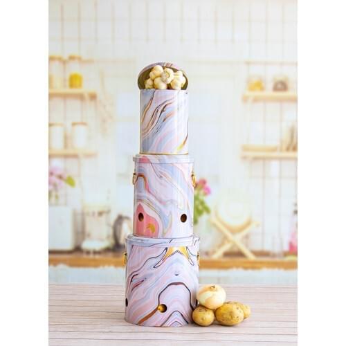 Potato Onion Garlic Storage Container 3'lü Set Pink