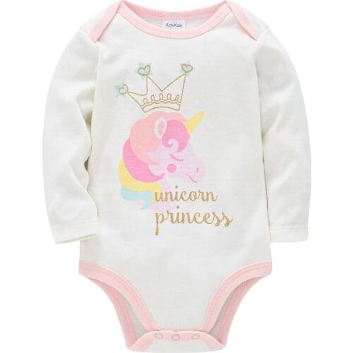 Kavkas Clothes For Children Spring And Autumn 100%Cotton Cartoon Unicorn Crown Printing Rompers barboteuse bébé fille