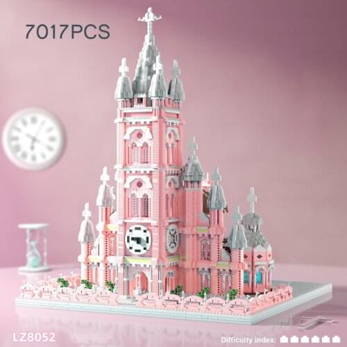 Disney Mickey Around the World micro diamond block Vietnam Ho Chi Minh City pink Tan Dinh Catholic Church brick toy nanobrick