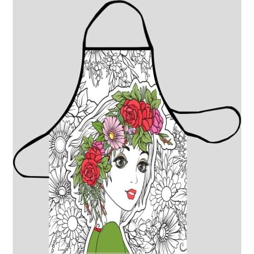 Hand Drawn Beauty Kitchen Aprons For Women Oxford Fabric Cleaning Pinafore Home Cooking Accessories Apron