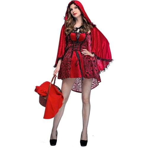 Little Red Riding Hood Cosplay Costume Gothic Halloween Cosplay Clothes Nightclub Queen Red Cloak Masquerade Sexy Cos Costume