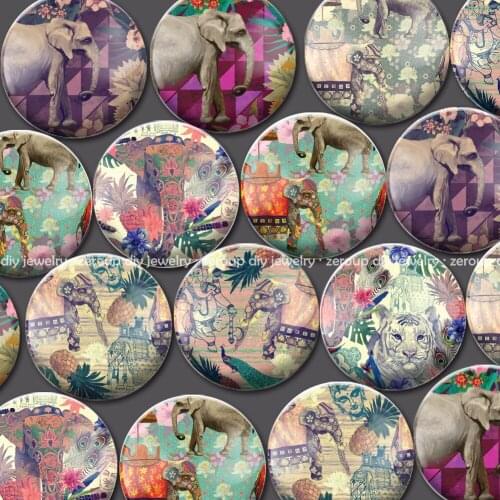 ZEROUP Round Glass Cabohcon 12mm 20mm Elephant Pictures Dome Embellishment Base Supplies for Jewelry Clasps Craft