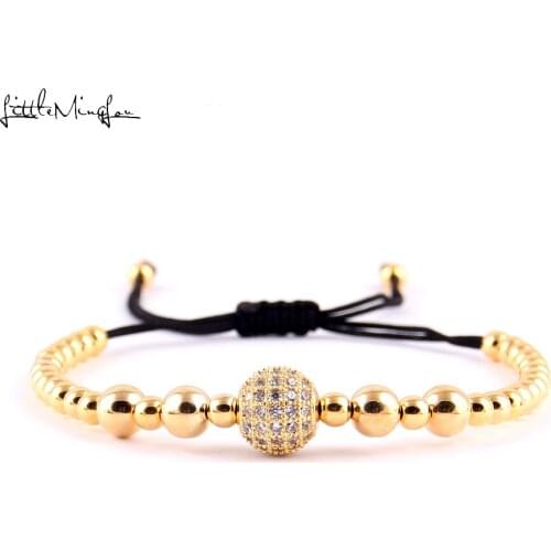 Little MingLou copper bead men bracelet Braiding Macrame Pave White CZ Ball bracelets & bangles for women Jewelry