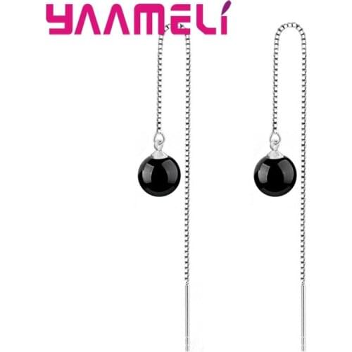 Sweet Long Thread Drop Earrings 925 Sterling Silver Semi-precious Stone Brincos Jewelry for Women Girls Wedding Engagement