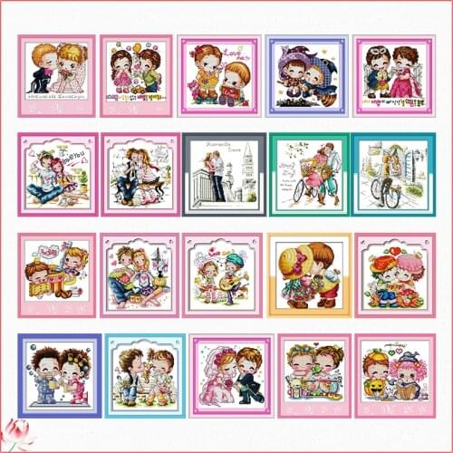 Lovely Couple Embroidery Cross Stitch Kit Counted 11CT 14CT Printed Stamped DIY Needlework Craft Thread Set Valentines Gift