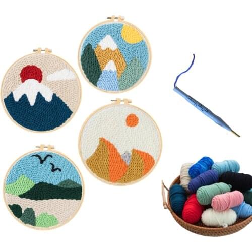 DIY Punch Needle Embroidery Kit with Hoop for Beginners Easy Landscape Embroidery Needlework Wool Handwork Art Craft Home Decor