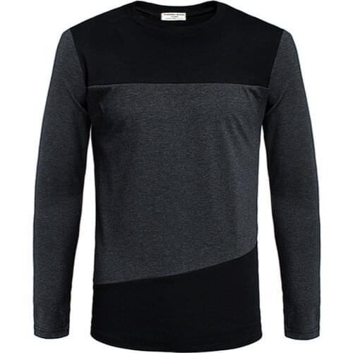 New mens Cotton Long Sleeve T-Shirt Large Mens round neck casual fit contrast color splicing long sleeve T-shirt
