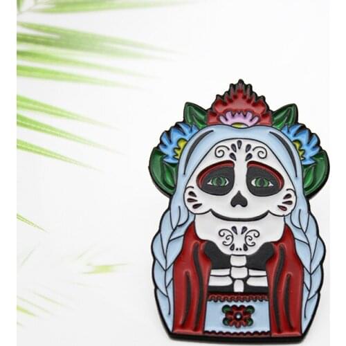 New Japanese Skull Witch Brooch Horror Flower Braid Skeleton Mask Badge Retro Enamel Pin Japanese Ethnic Jewelry Accessories