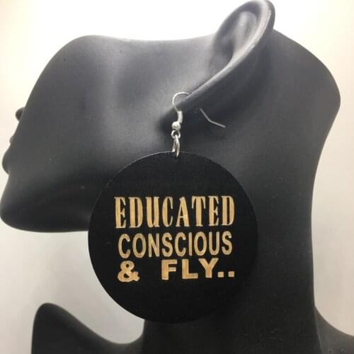 Free Shipping!Educated conscious fly wooden earrings