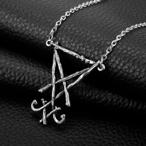 Mens Necklace Demon Side of Lucifer Satanic Necklace Seal Sigil Symbol of Choronzon Pendant Necklace Gothic Pagan Satan Jewelry
