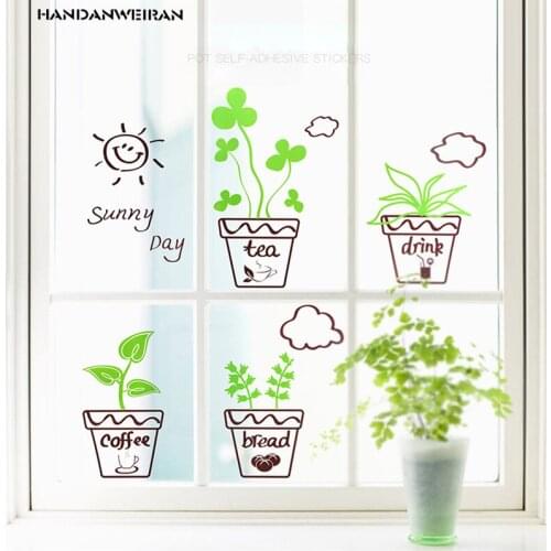 30*40cm self adhesive paper pots glass decorative wall stickers vinyl balcony decorative stickers