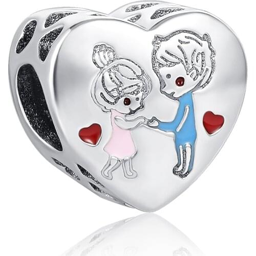 925 Sterling Silver Boy and Girl Beautiful Love Bead Charms Fit Original Pandora charm Bracelets necklace For Women DIY Jewelry