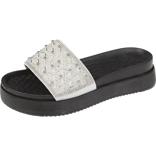 Women Slippers Crystal Bling Flat Shoes Fashion Sandals Flip Flops Summer Outdoor Breathable Non-slip Female Slides Casual