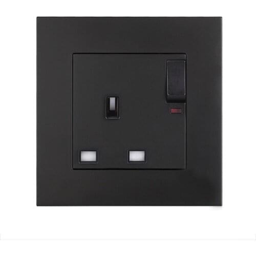 UK Standard Wall Socket 13A Electrical Wall Switched Socket Power Outlet With LED Indicator PC Panel Frame 86*86mm White/Black